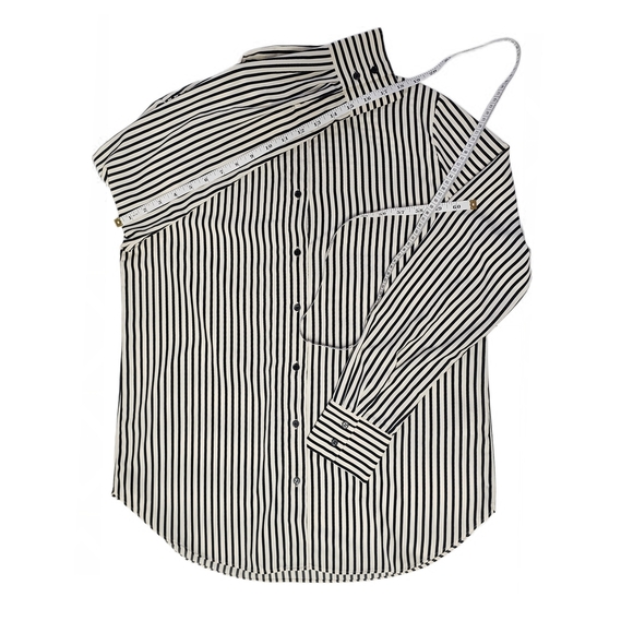 H&M Cream & Black Striped Long Sleeve Button-down Shirt Womens Medium - Picture 10 of 15